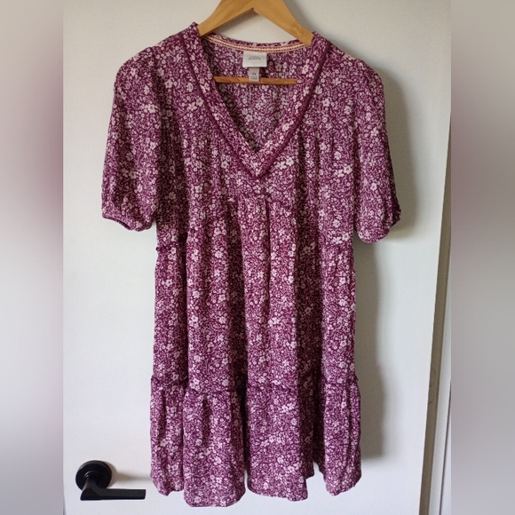 Knox Rose Dresses & Skirts - Knox Rose Burgundy Floral V-Neck Dress Size XS